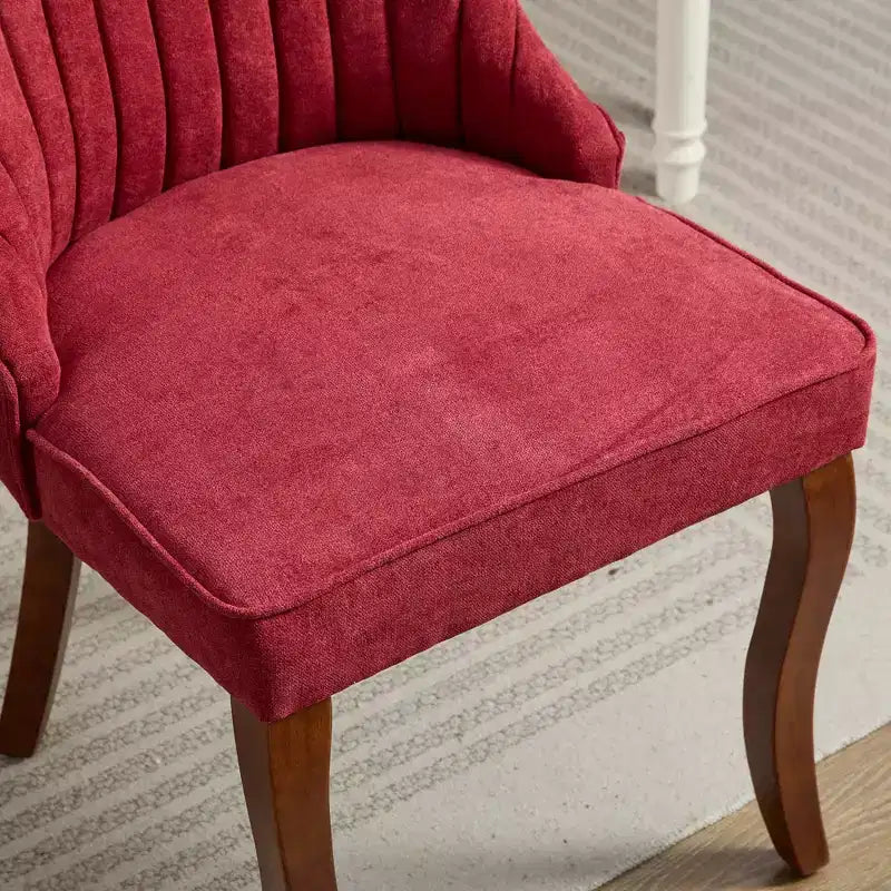 Okak Flocking Linen Dining Chairs Set of 2, Modern Kitchen Chairs with Comfy Fabric Upholstered, Accent Chairs with Curved Solid Wood Legs