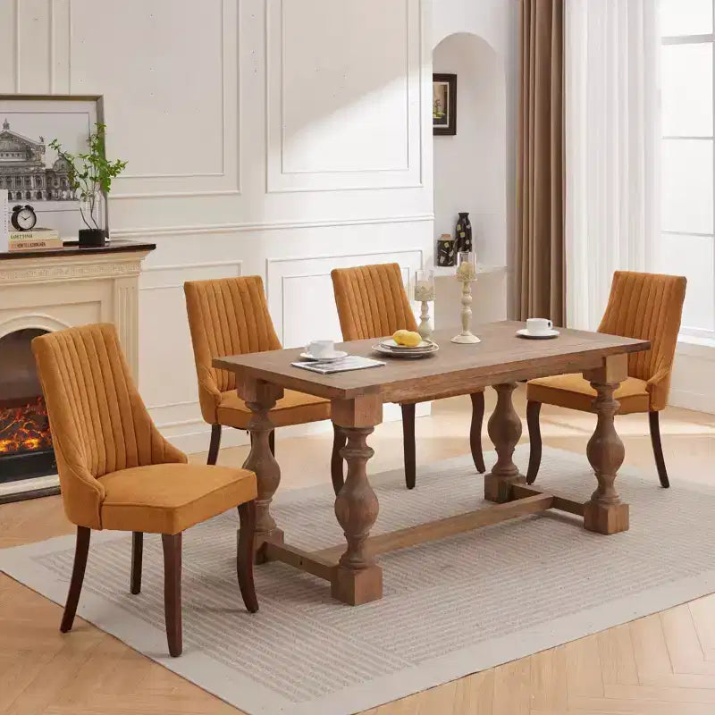 Okak Flocking Linen Dining Chairs Set of 2, Modern Kitchen Chairs with Comfy Fabric Upholstered, Accent Chairs with Curved Solid Wood Legs