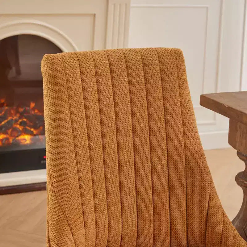 Okak Flocking Linen Dining Chairs Set of 2, Modern Kitchen Chairs with Comfy Fabric Upholstered, Accent Chairs with Curved Solid Wood Legs