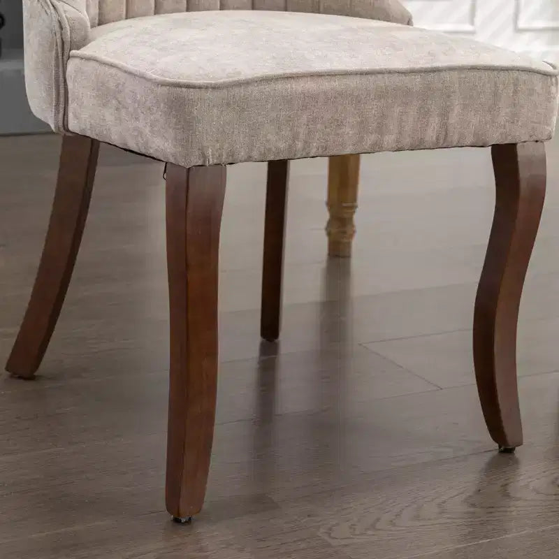 Okak Flocking Linen Dining Chairs Set of 2, Modern Kitchen Chairs with Comfy Fabric Upholstered, Accent Chairs with Curved Solid Wood Legs