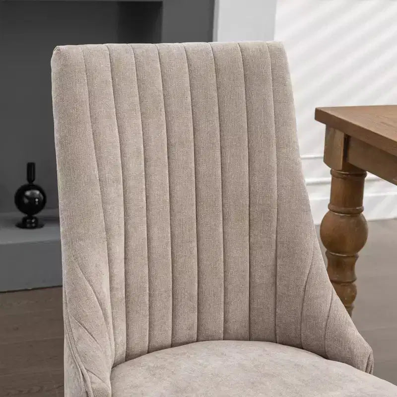 Okak Flocking Linen Dining Chairs Set of 2, Modern Kitchen Chairs with Comfy Fabric Upholstered, Accent Chairs with Curved Solid Wood Legs