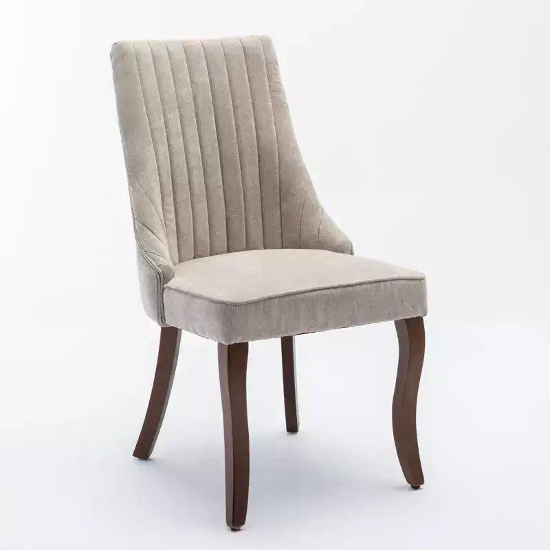 Okak Flocking Linen Dining Chairs Set of 2, Modern Kitchen Chairs with Comfy Fabric Upholstered, Accent Chairs with Curved Solid Wood Legs
