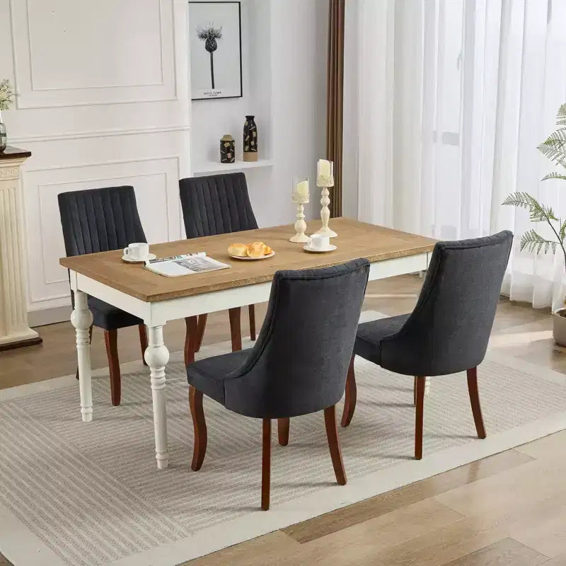 Okak Flocking Linen Dining Chairs Set of 2, Modern Kitchen Chairs with Comfy Fabric Upholstered, Accent Chairs with Curved Solid Wood Legs