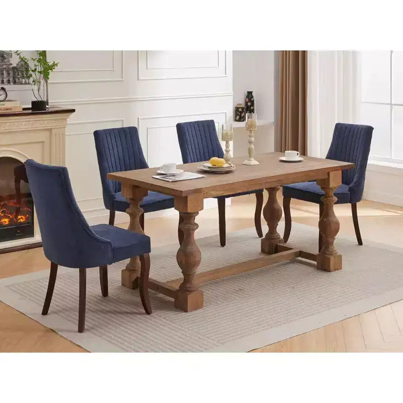 Okak Flocking Linen Dining Chairs Set of 2, Modern Kitchen Chairs with Comfy Fabric Upholstered, Accent Chairs with Curved Solid Wood Legs