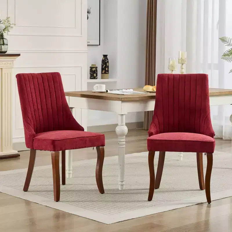Okak Flocking Linen Dining Chairs Set of 2, Modern Kitchen Chairs with Comfy Fabric Upholstered, Accent Chairs with Curved Solid Wood Legs