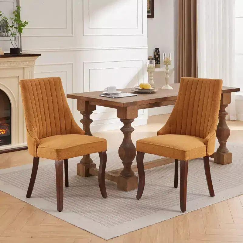 Okak Flocking Linen Dining Chairs Set of 2, Modern Kitchen Chairs with Comfy Fabric Upholstered, Accent Chairs with Curved Solid Wood Legs
