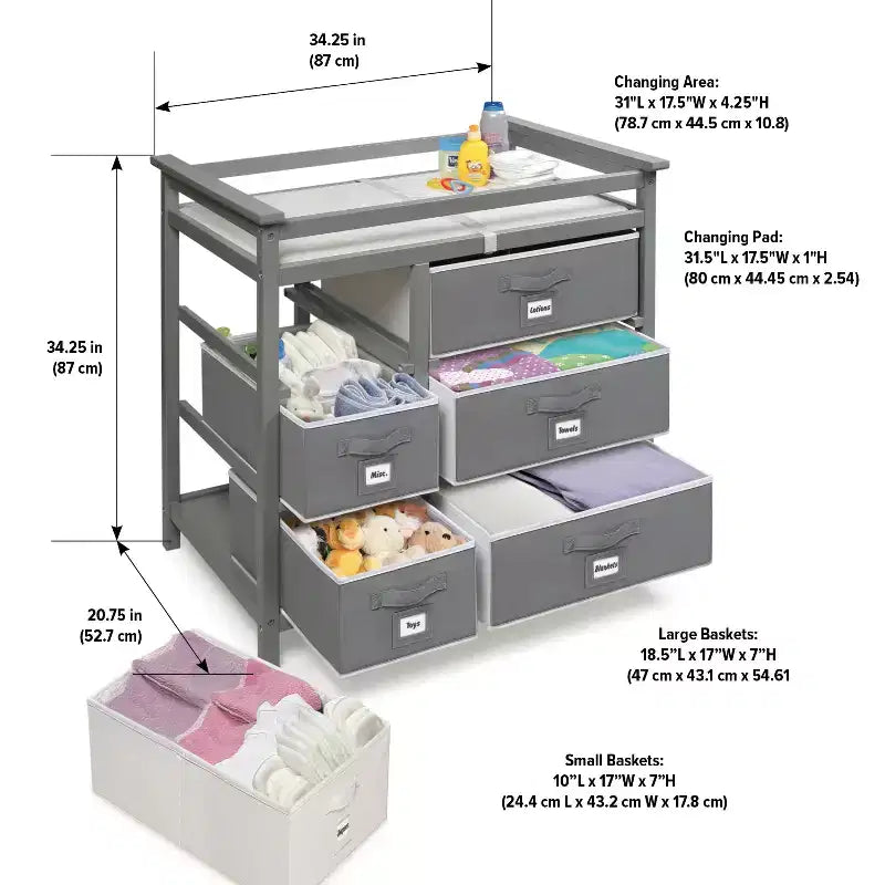 Modern Baby Changing Table with Six Baskets