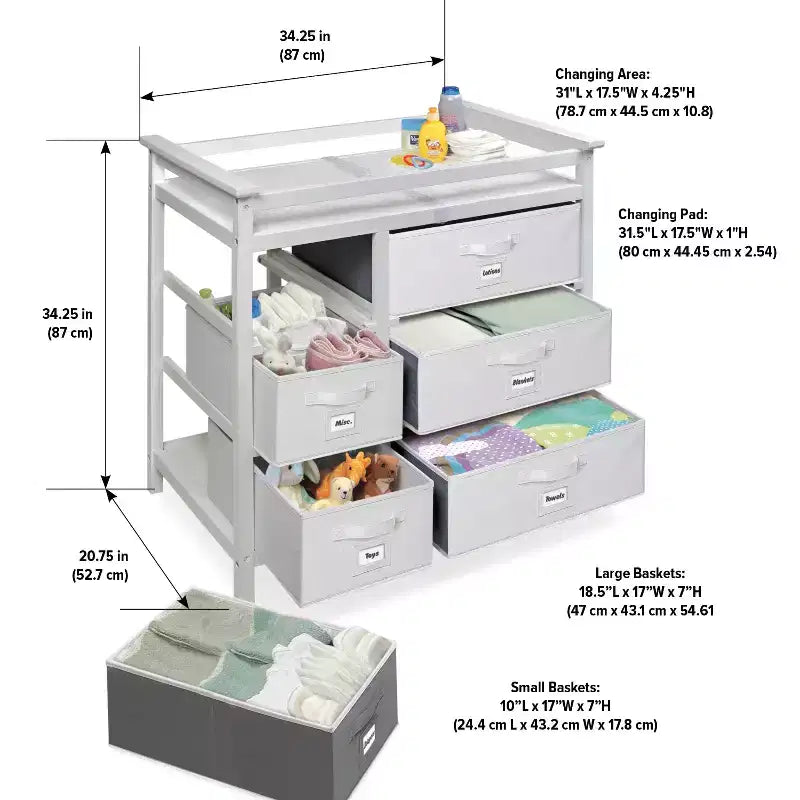 Modern Baby Changing Table with Six Baskets