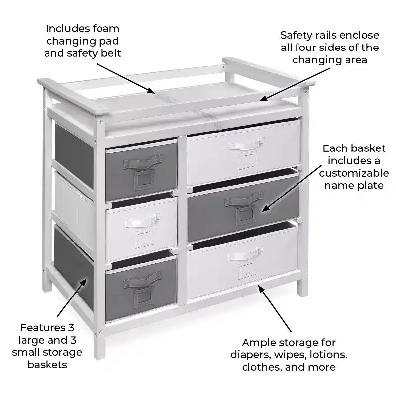 Modern Baby Changing Table with Six Baskets
