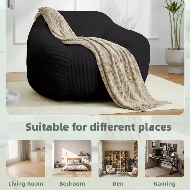 LIKEPAY Oversize Faux Rabbit Fur Single Bean Bag Sofa with Arms for Living Room, Bedroom, Gaming room