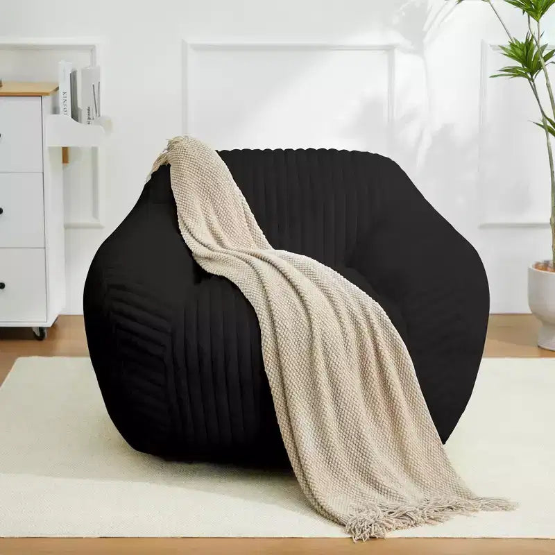 LIKEPAY Oversize Faux Rabbit Fur Single Bean Bag Sofa with Arms for Living Room, Bedroom, Gaming room