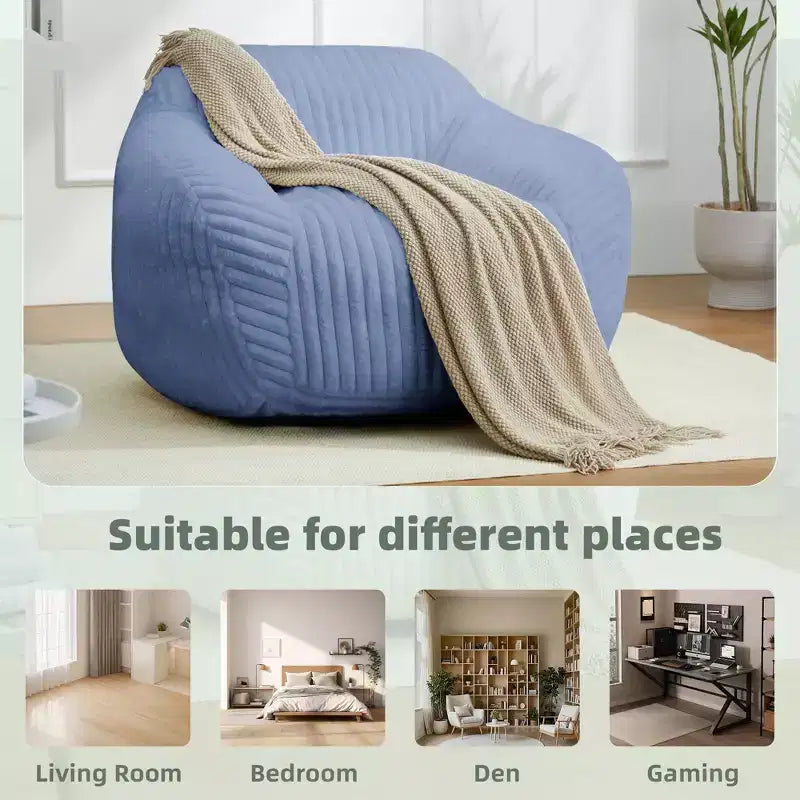 LIKEPAY Oversize Faux Rabbit Fur Single Bean Bag Sofa with Arms for Living Room, Bedroom, Gaming room