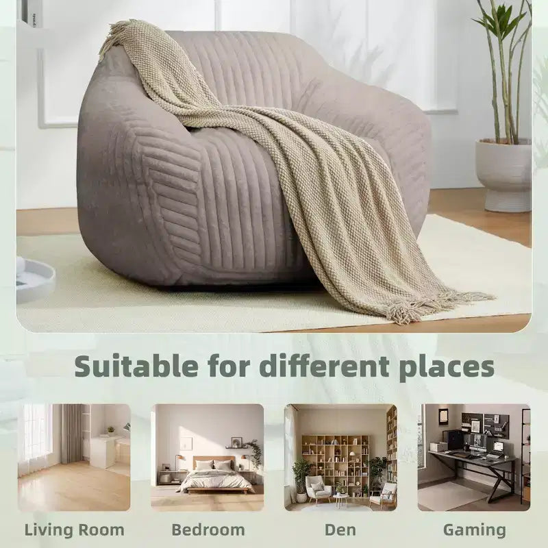 LIKEPAY Oversize Faux Rabbit Fur Single Bean Bag Sofa with Arms for Living Room, Bedroom, Gaming room