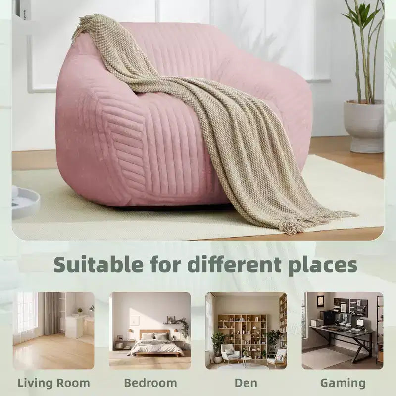 LIKEPAY Oversize Faux Rabbit Fur Single Bean Bag Sofa with Arms for Living Room, Bedroom, Gaming room