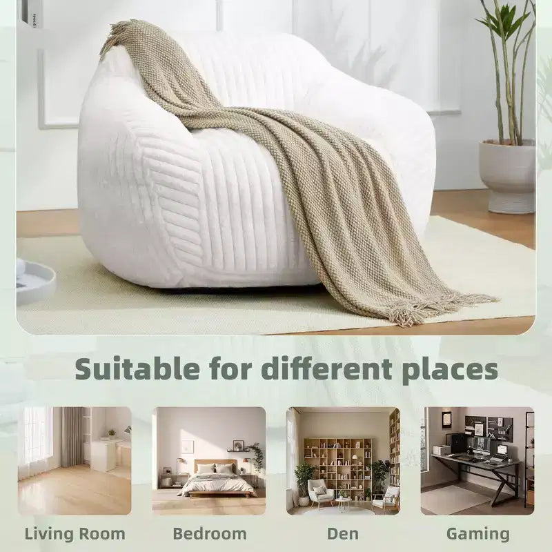 LIKEPAY Oversize Faux Rabbit Fur Single Bean Bag Sofa with Arms for Living Room, Bedroom, Gaming room