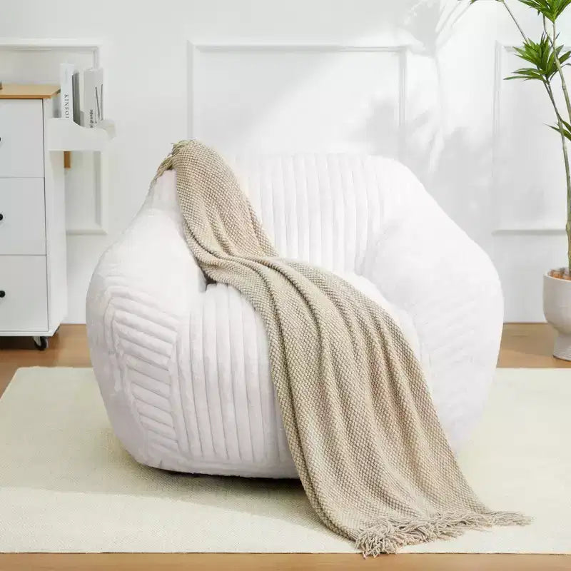 LIKEPAY Oversize Faux Rabbit Fur Single Bean Bag Sofa with Arms for Living Room, Bedroom, Gaming room