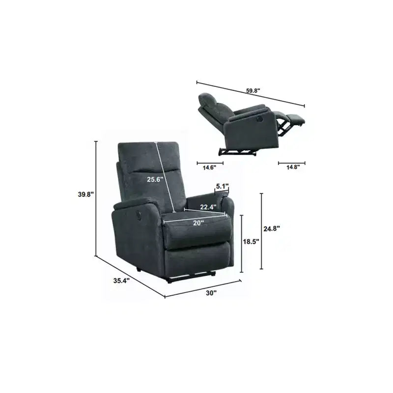 Whisen Power Recliner Chair with USB Ports, Easy-Clean, Space-Saving & Head-Support Design