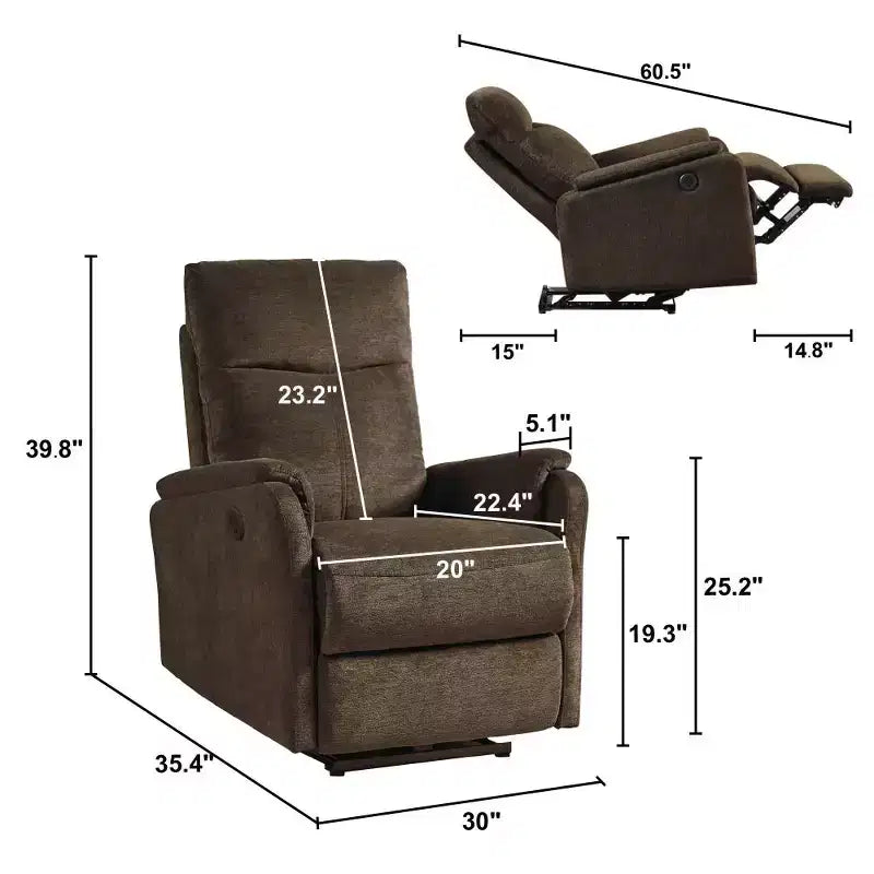 Whisen Power Recliner Chair with USB Ports, Easy-Clean, Space-Saving & Head-Support Design