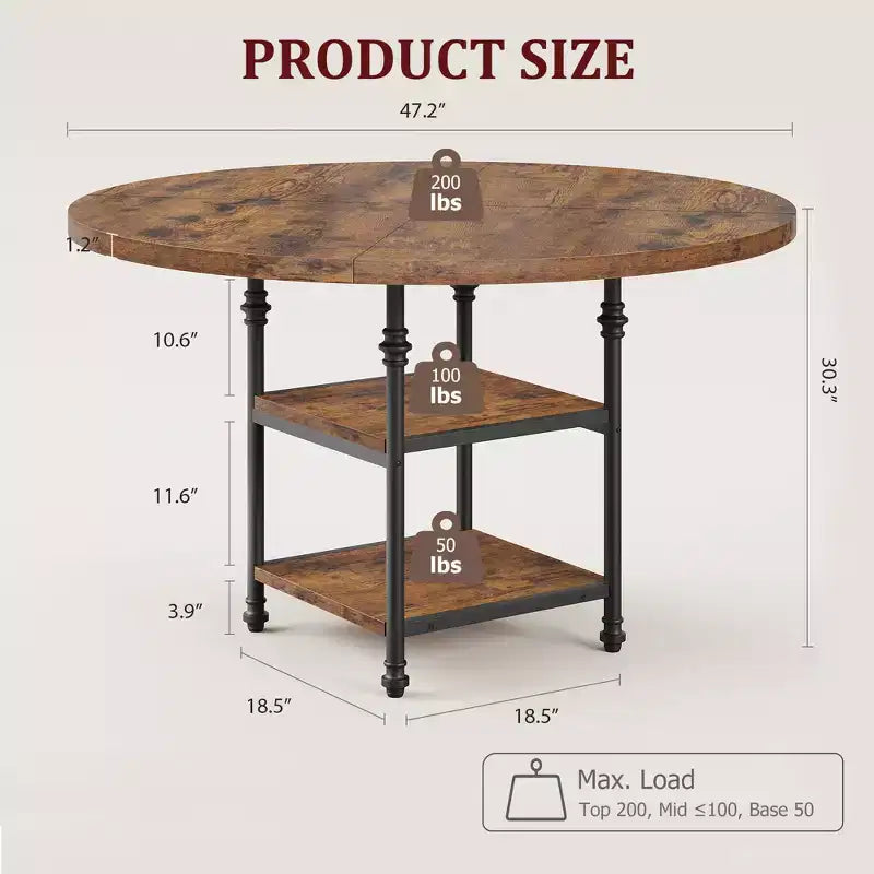 Round Dining Table for 4-6, Wooden Round Kitchen Table,3-Layer Modern Dinner Table with Storage Shelves, for Dining Room, Living Room(Table Only)