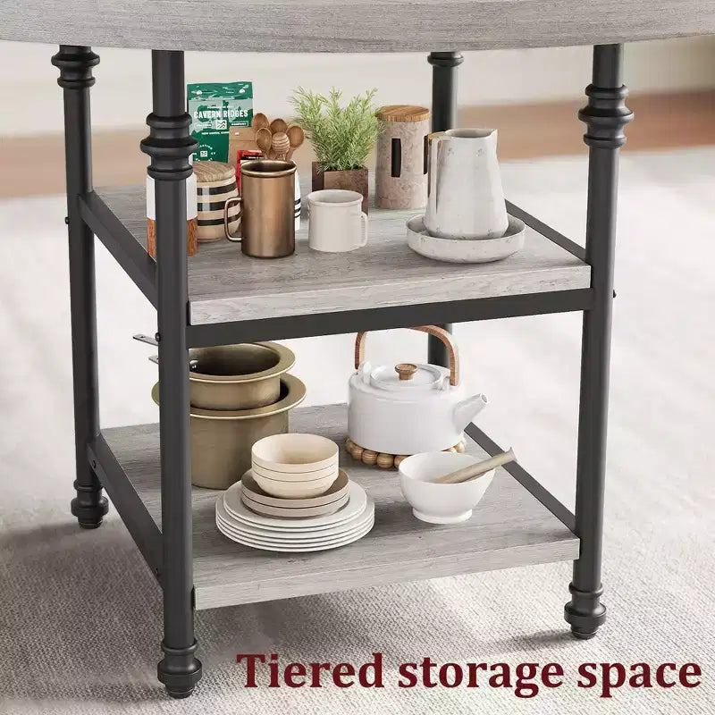 Round Dining Table for 4-6, Wooden Round Kitchen Table,3-Layer Modern Dinner Table with Storage Shelves, for Dining Room, Living Room(Table Only)