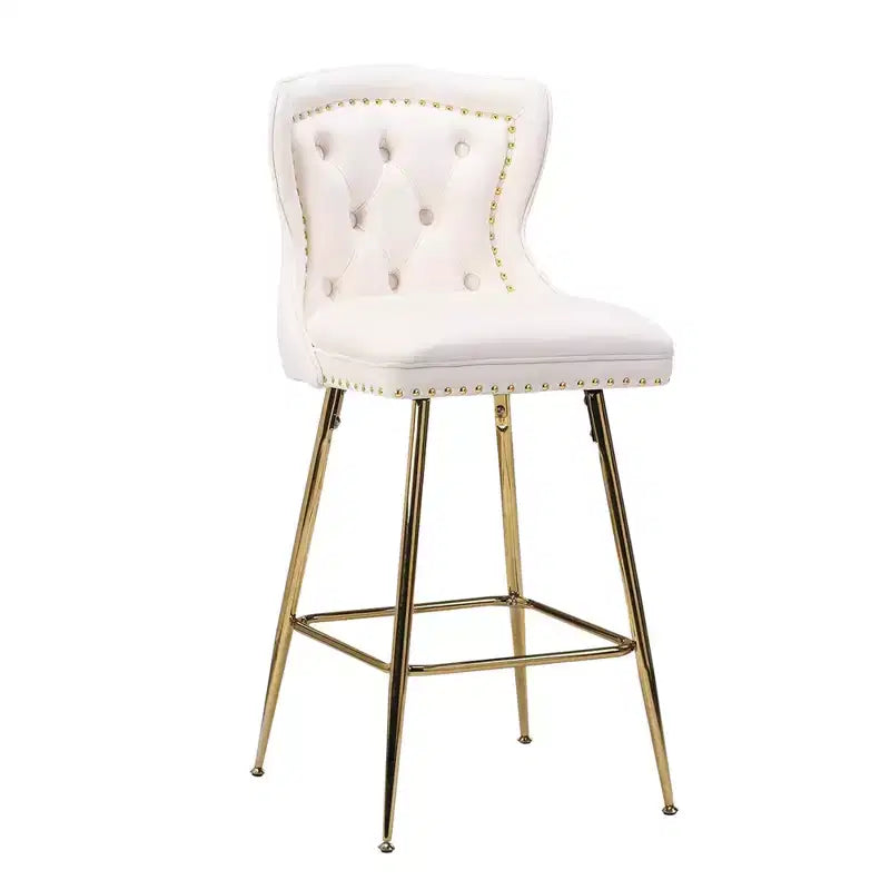 MAYEERTY Beige Velvet Bar Stools Set of 2, Button-Tufted Wing-Back,Metal Legs for Kitchen Island & Pub