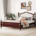 MATEERTY Queen Pine Wooden Bed with Panel Footboard with Two Bed Rail Support Feet and Central Platform Support Feet Brown