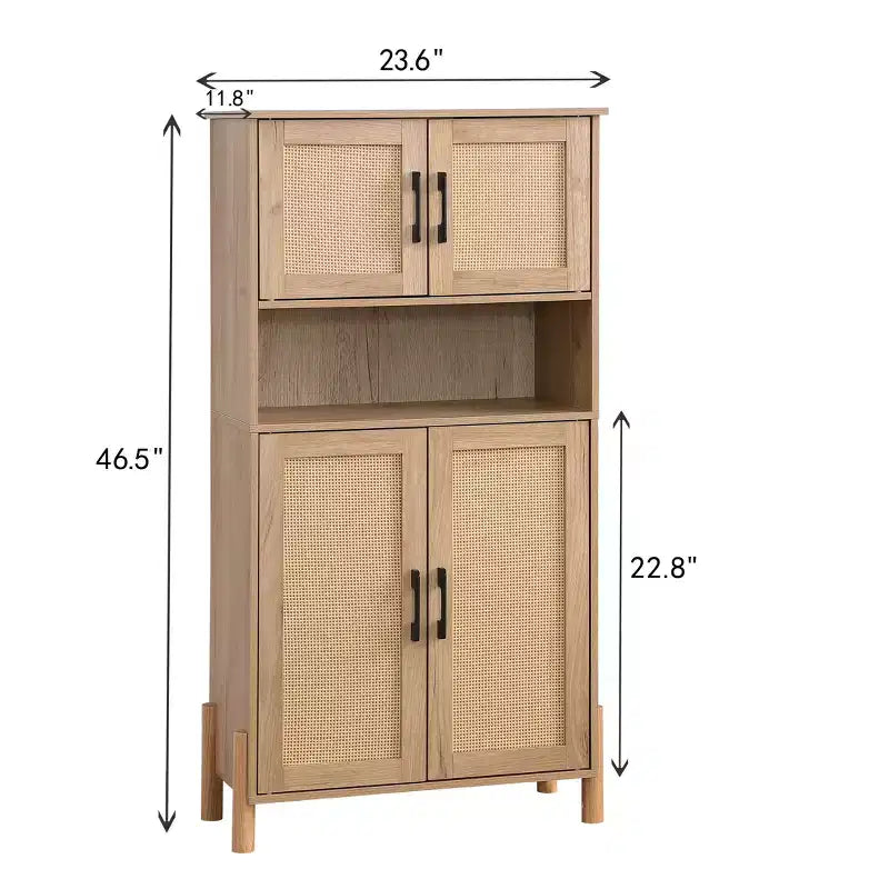 GDFStudio Malphite Mid-Century Modern 23.6'' Storage Cabinet with Woven Rattan Doors and Adjustable Shelves