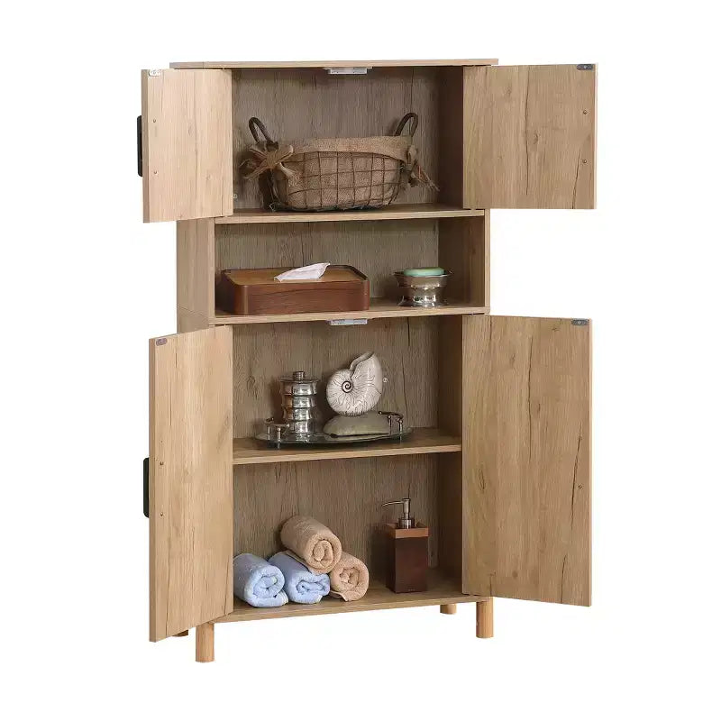 GDFStudio Malphite Mid-Century Modern 23.6'' Storage Cabinet with Woven Rattan Doors and Adjustable Shelves