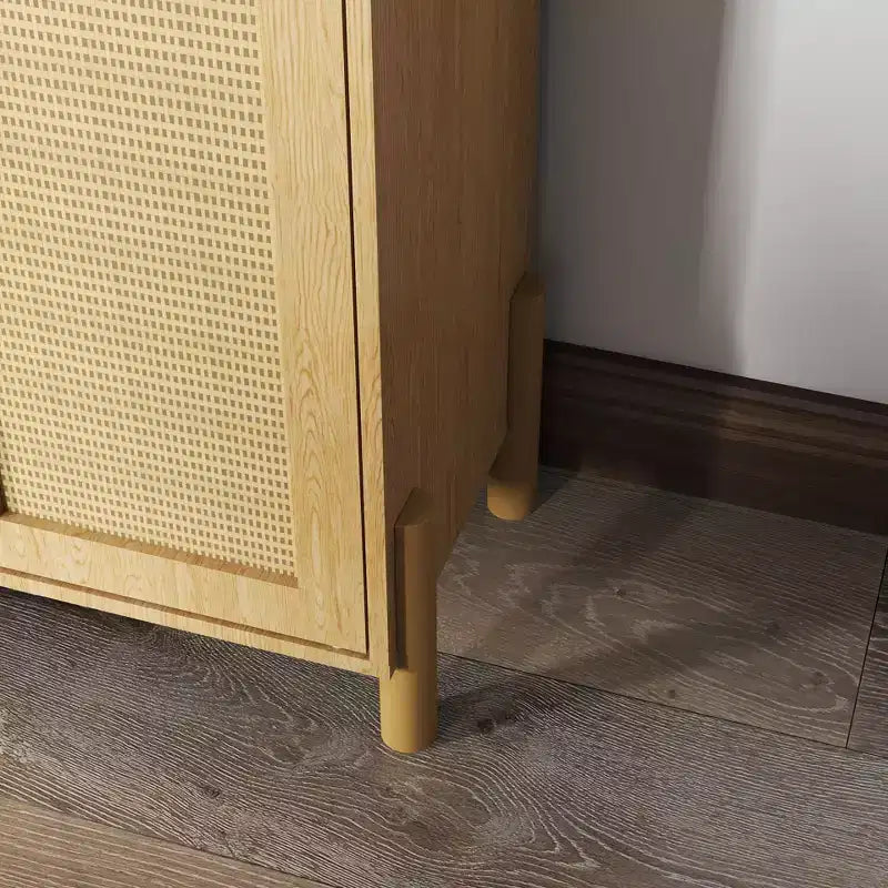 GDFStudio Malphite Mid-Century Modern 23.6'' Storage Cabinet with Woven Rattan Doors and Adjustable Shelves