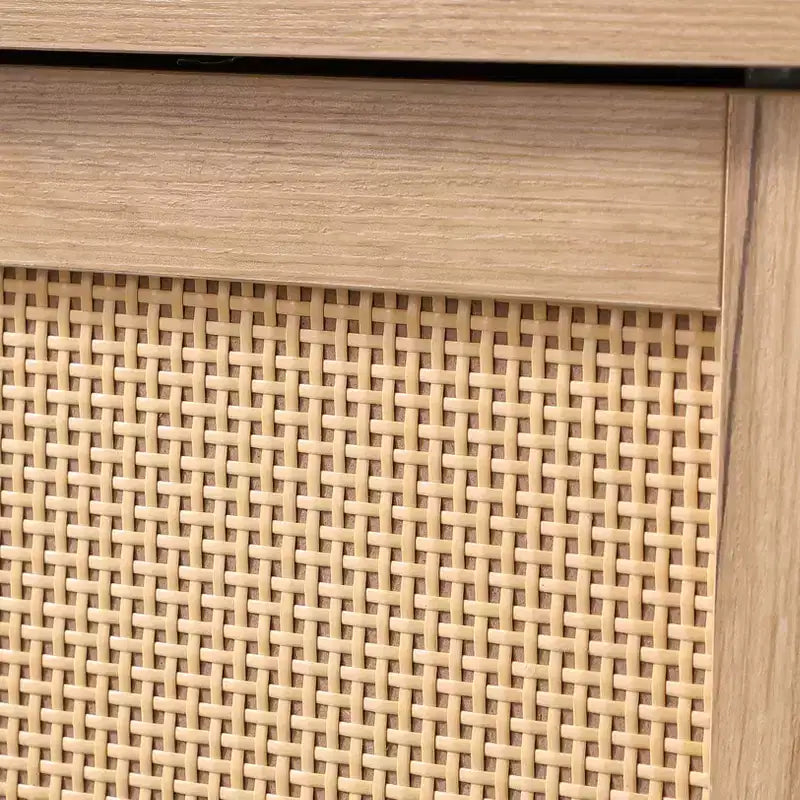 GDFStudio Riven Mid-Century Modern 35.4'' Storage Cabinet with Woven Rattan Doors, Open Shelves and Adjustable Shelves