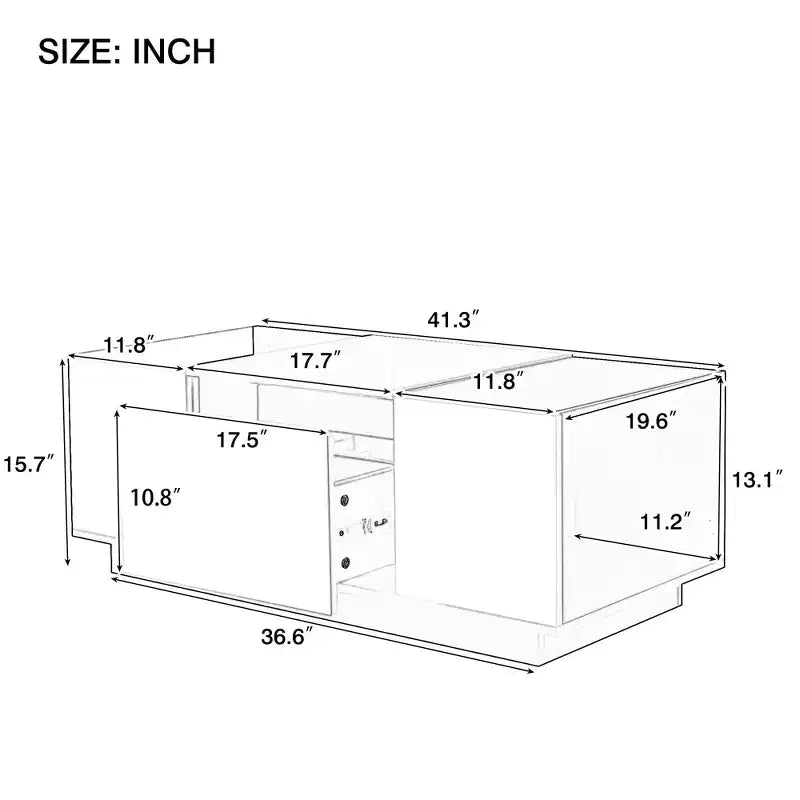 CLIHOME Modern LED Center Table with Glass Tabletop, Coffee Table with Open Storage Compartment and 2 Hidden Drawers