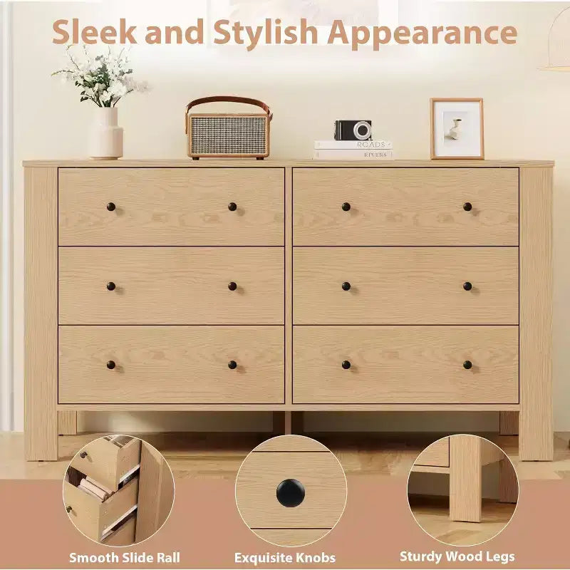Acekool 6-Drawer Dresser - Modern Chest with Deep Storage
