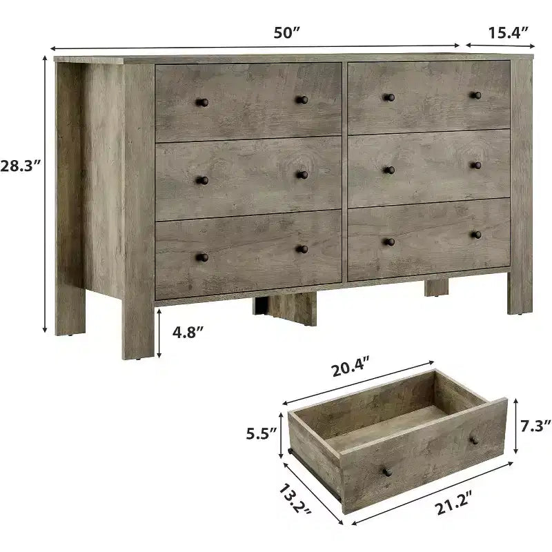 Acekool 6-Drawer Dresser - Modern Chest with Deep Storage