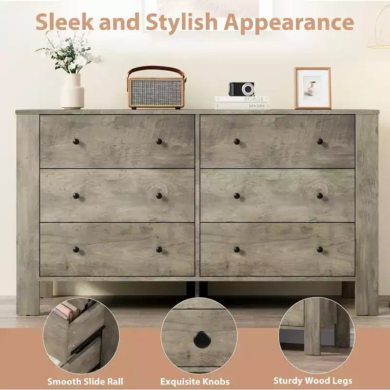 Acekool 6-Drawer Dresser - Modern Chest with Deep Storage
