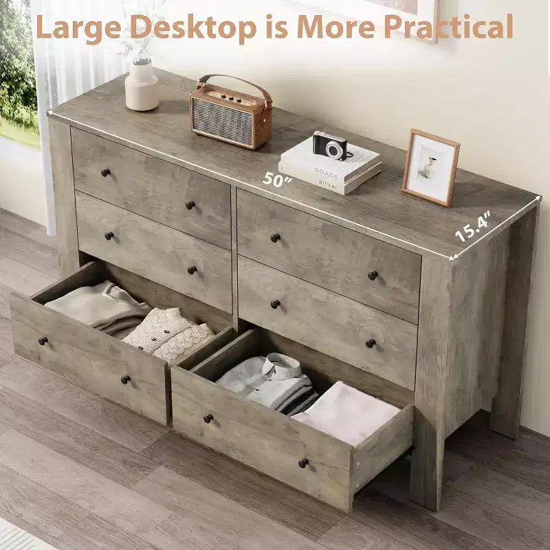 Acekool 6-Drawer Dresser - Modern Chest with Deep Storage