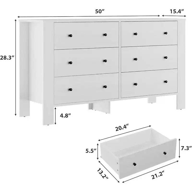 Acekool 6-Drawer Dresser - Modern Chest with Deep Storage