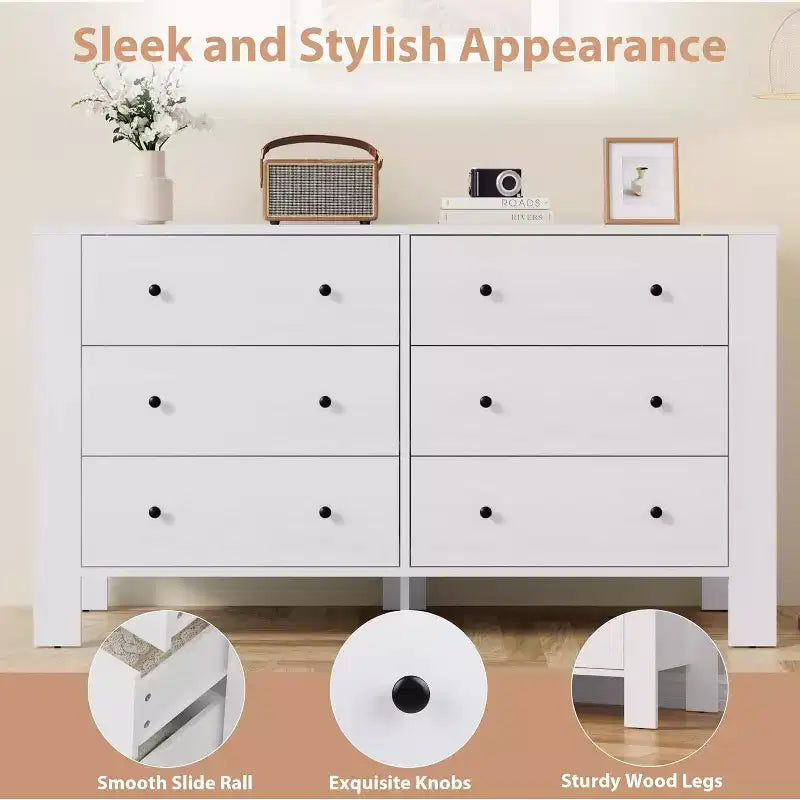Acekool 6-Drawer Dresser - Modern Chest with Deep Storage
