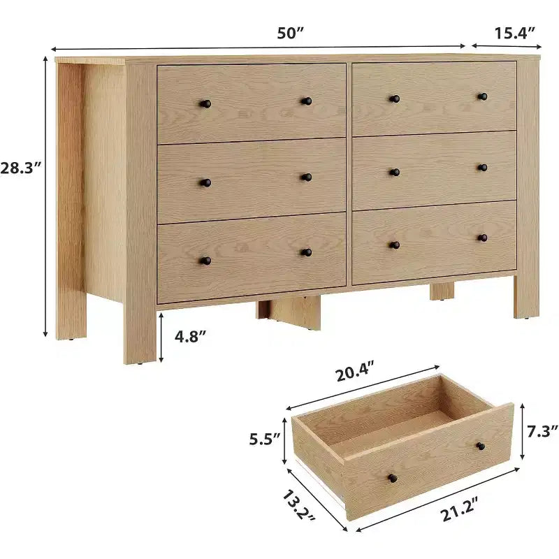 Acekool 6-Drawer Dresser - Modern Chest with Deep Storage