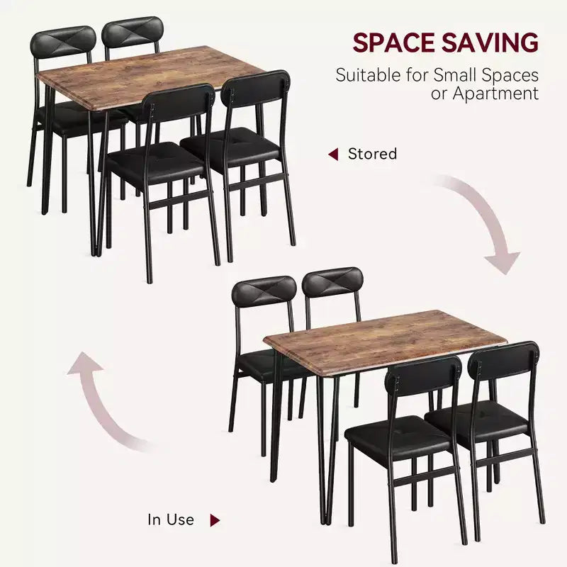 4 Piece Dining Table Set, with 4 Chairs for Small Space