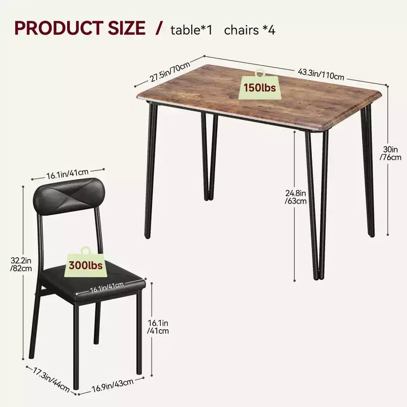 4 Piece Dining Table Set, with 4 Chairs for Small Space