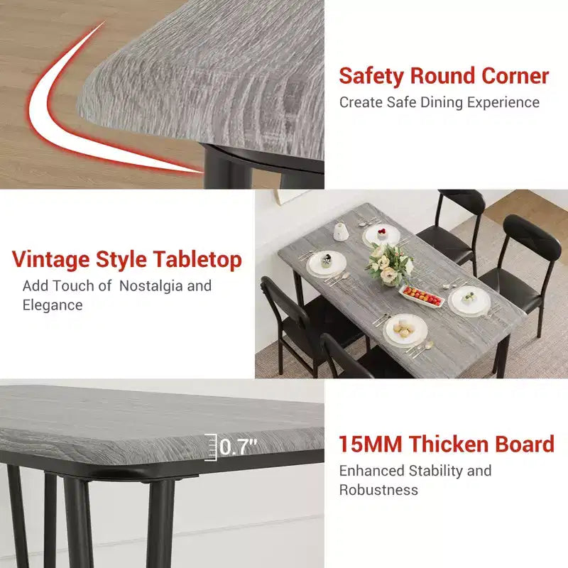 4 Piece Dining Table Set, with 4 Chairs for Small Space