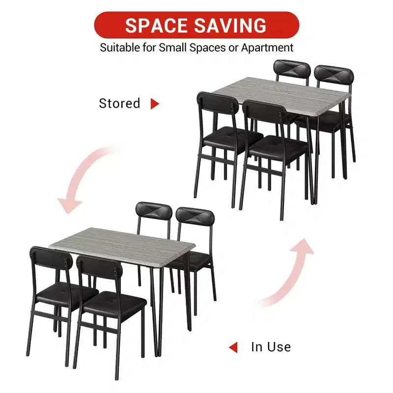 4 Piece Dining Table Set, with 4 Chairs for Small Space