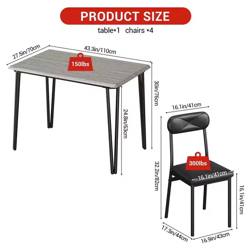 4 Piece Dining Table Set, with 4 Chairs for Small Space