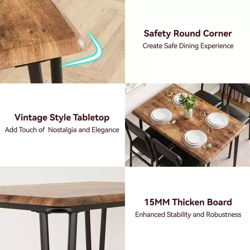 4 Piece Dining Table Set, with 4 Chairs for Small Space