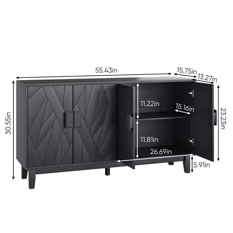 GDFStudio Sante Modern 55.43'' Storage Cabinet with Geometric Doors and Adjustable Shelves