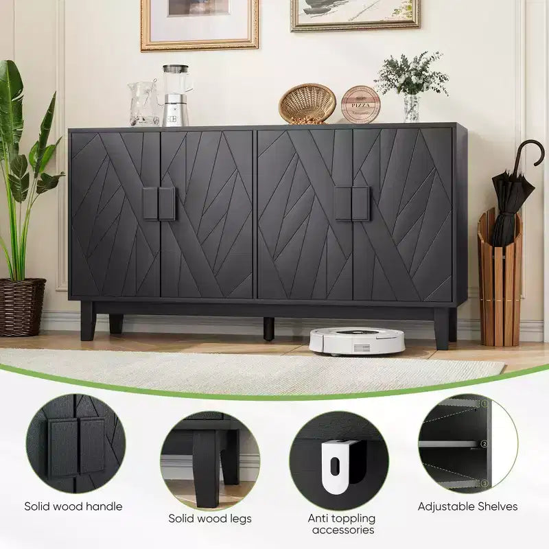 GDFStudio Sante Modern 55.43'' Storage Cabinet with Geometric Doors and Adjustable Shelves