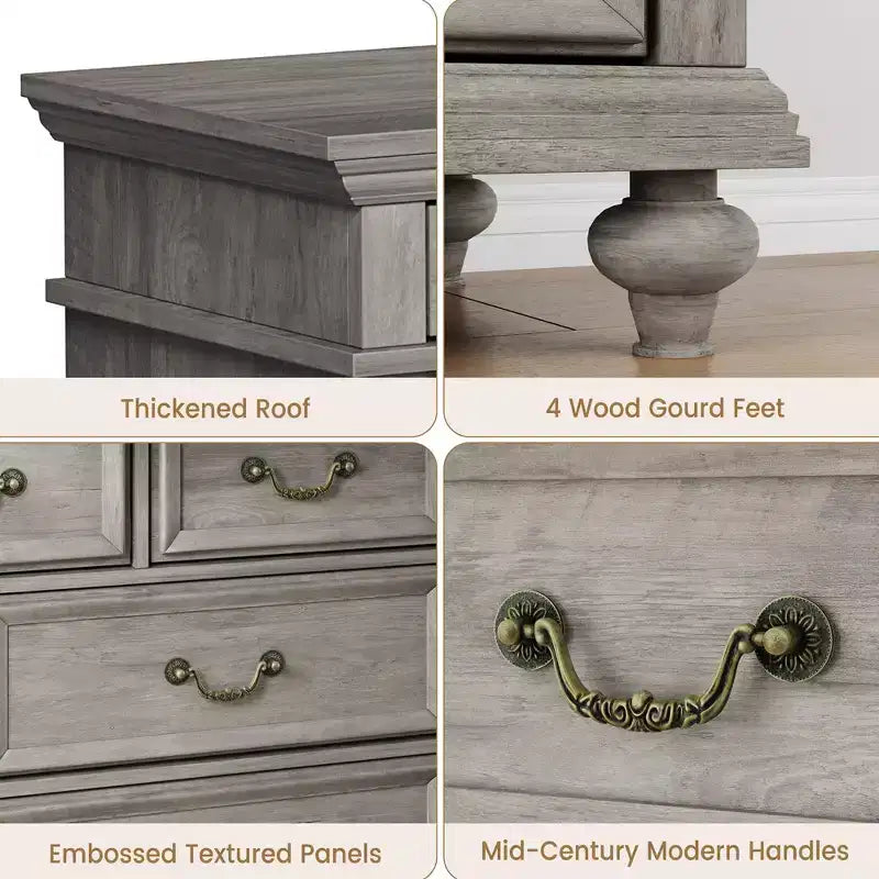 Farmhouse 9 Drawers Dresser for Bedroom, 47 Wide Wood Rustic Chest of 9 Drawers with Metal Handles, Large Storage Dressers Organizer