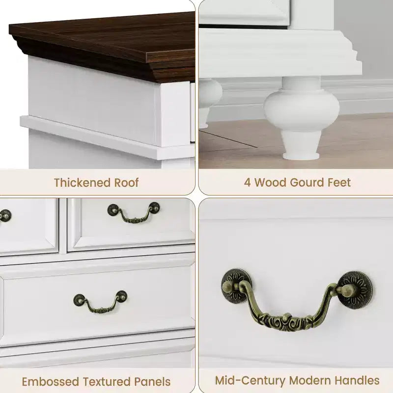 Farmhouse 9 Drawers Dresser for Bedroom, 47 Wide Wood Rustic Chest of 9 Drawers with Metal Handles, Large Storage Dressers Organizer