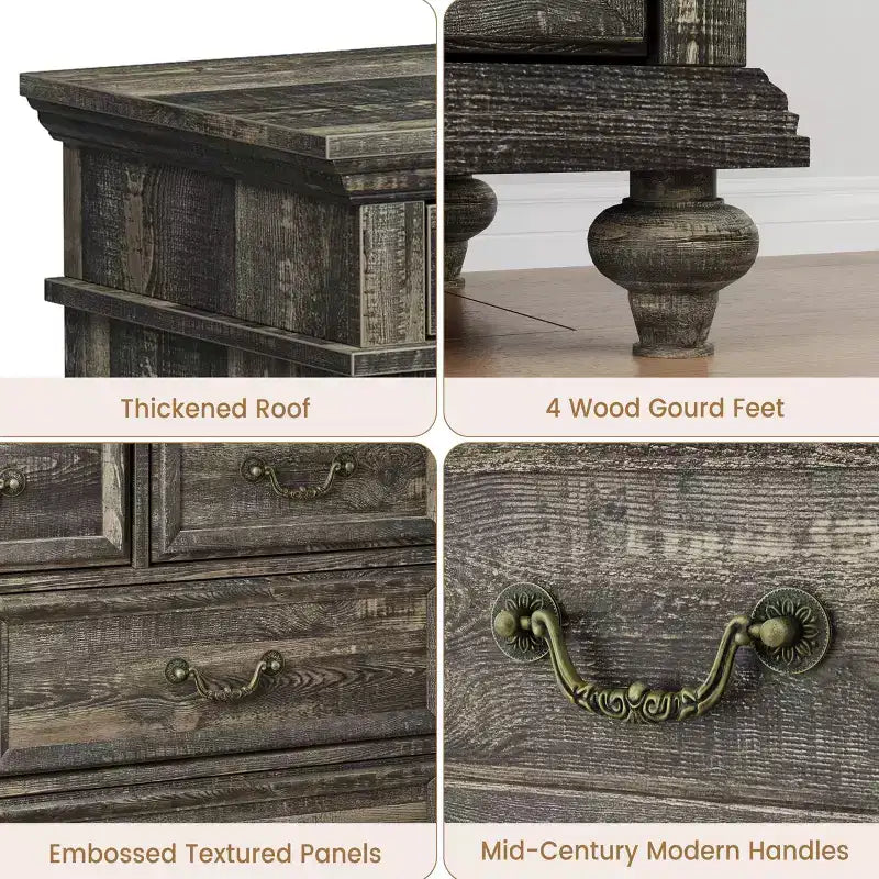 Farmhouse 9 Drawers Dresser for Bedroom, 47 Wide Wood Rustic Chest of 9 Drawers with Metal Handles, Large Storage Dressers Organizer
