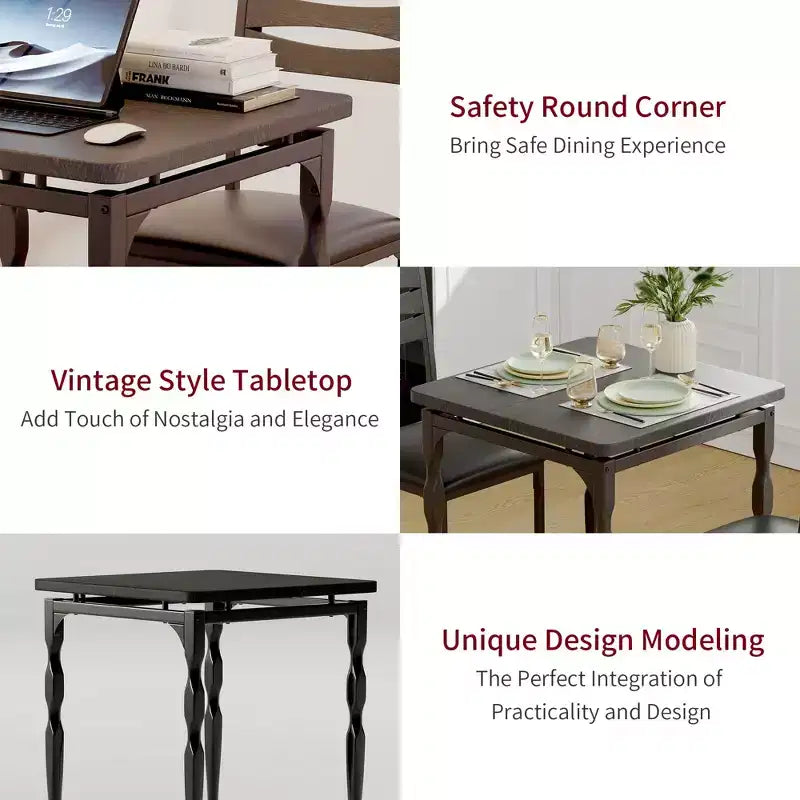 3 Piece Dining Table Set, Dining Table and Chairs Set of 2 with Spiral Legs, Dining Set for 2, Suitable for Small Spaces, Kitchen, Apartment